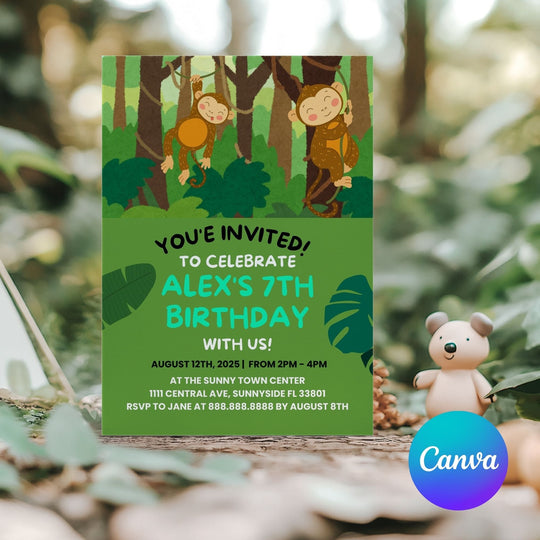 Editable Monkey Birthday Party Invitation - KY designX