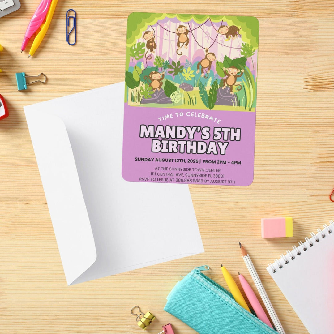 Editable Monkey Birthday Party Invitation Template - KY designX