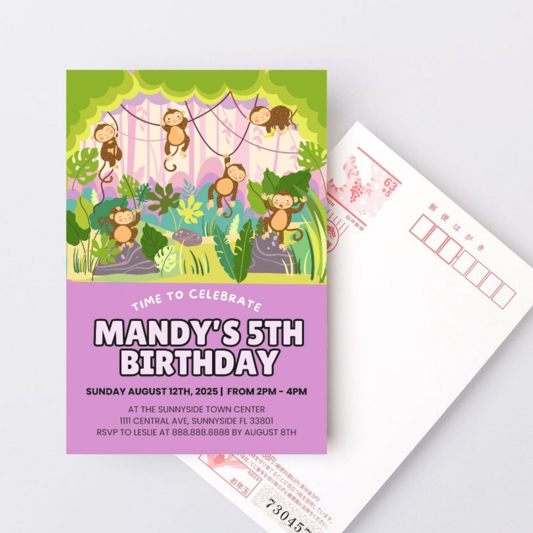Editable Monkey Birthday Party Invitation Template - KY designX