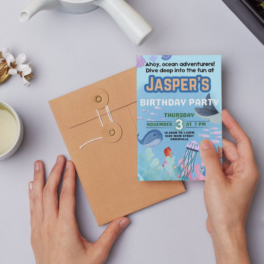 Editable Oceans Adventures Birthday Party Invitation - KY designX