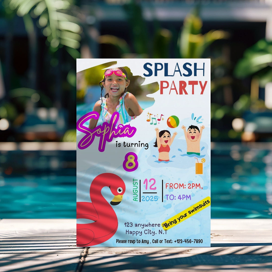 Editable pool party invitation template for kids - KY designX