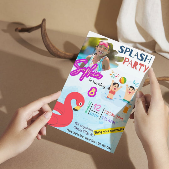 Editable pool party invitation template for kids - KY designX