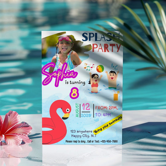 Editable pool party invitation template for kids - KY designX