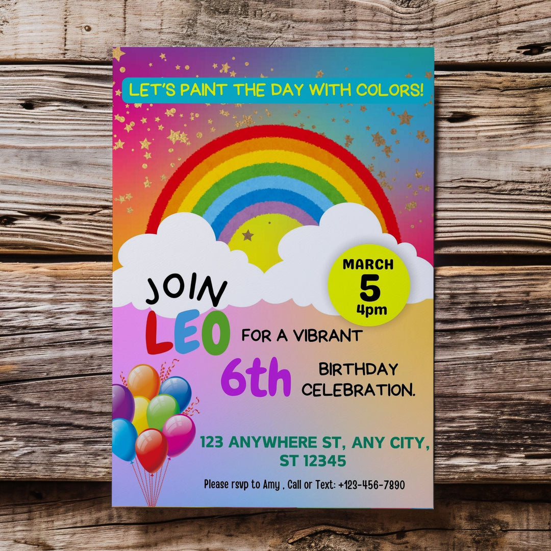Editable Rainbow Birthday invitation - KY designX