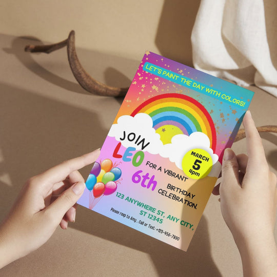 Editable Rainbow Birthday invitation - KY designX