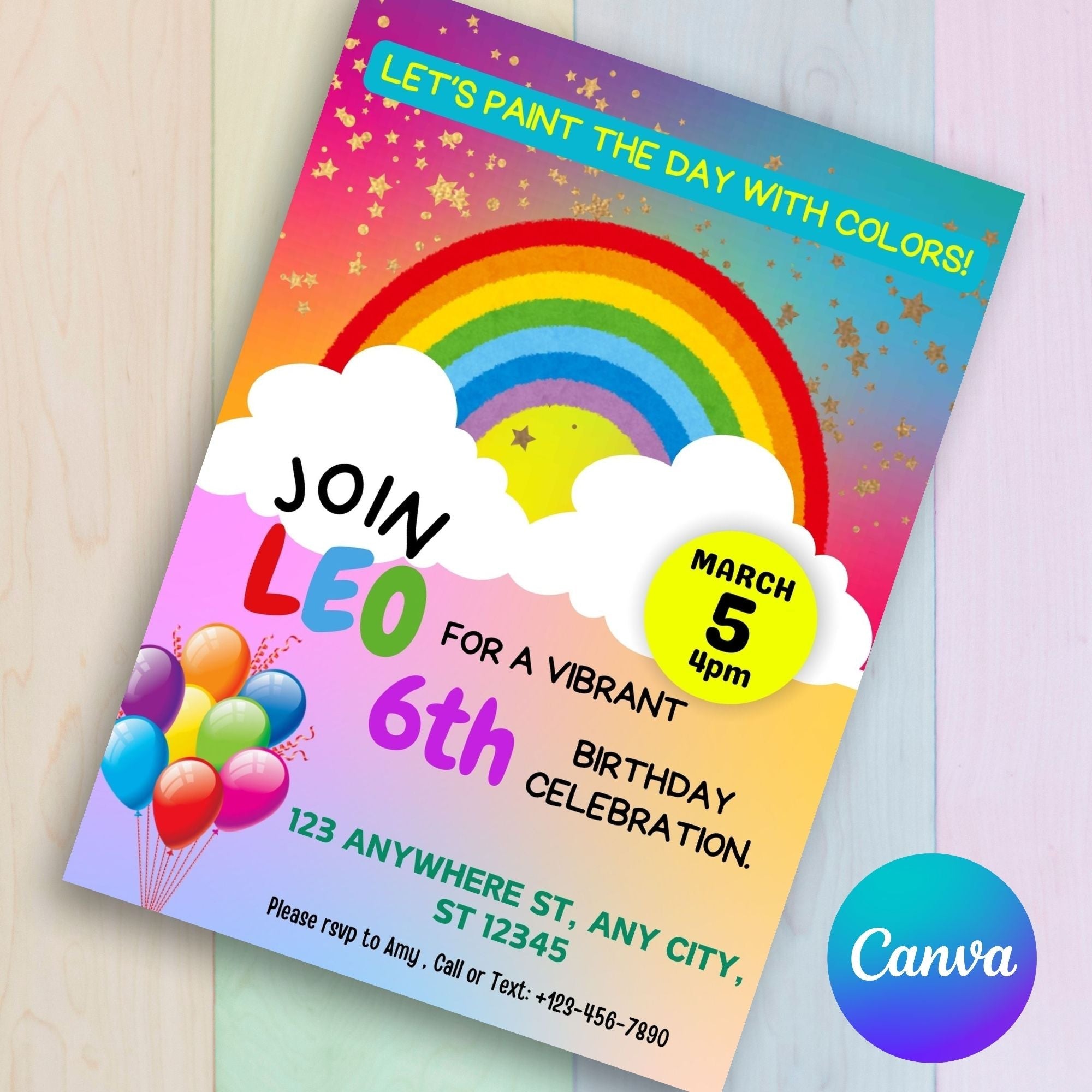 Editable Rainbow Birthday invitation - KY designX