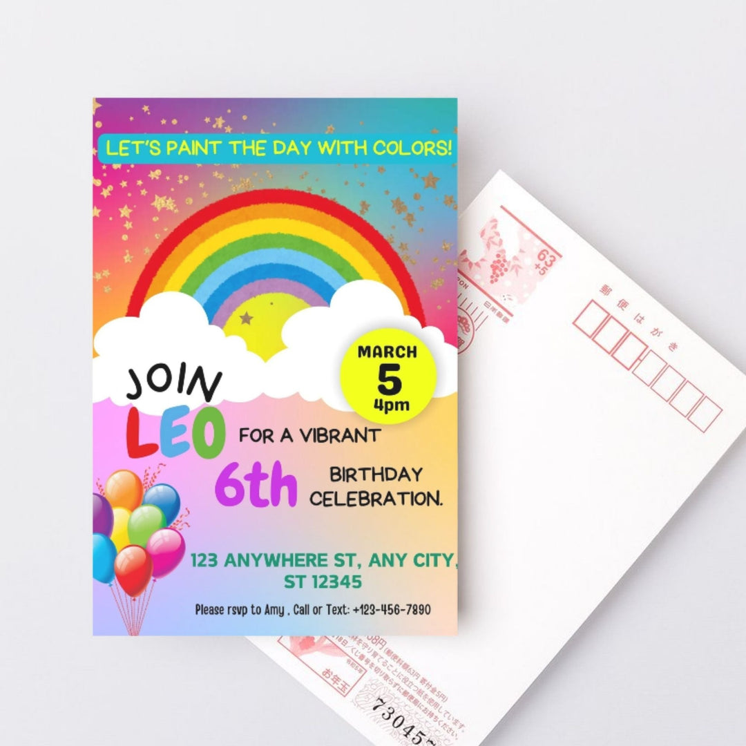 Editable Rainbow Birthday invitation - KY designX