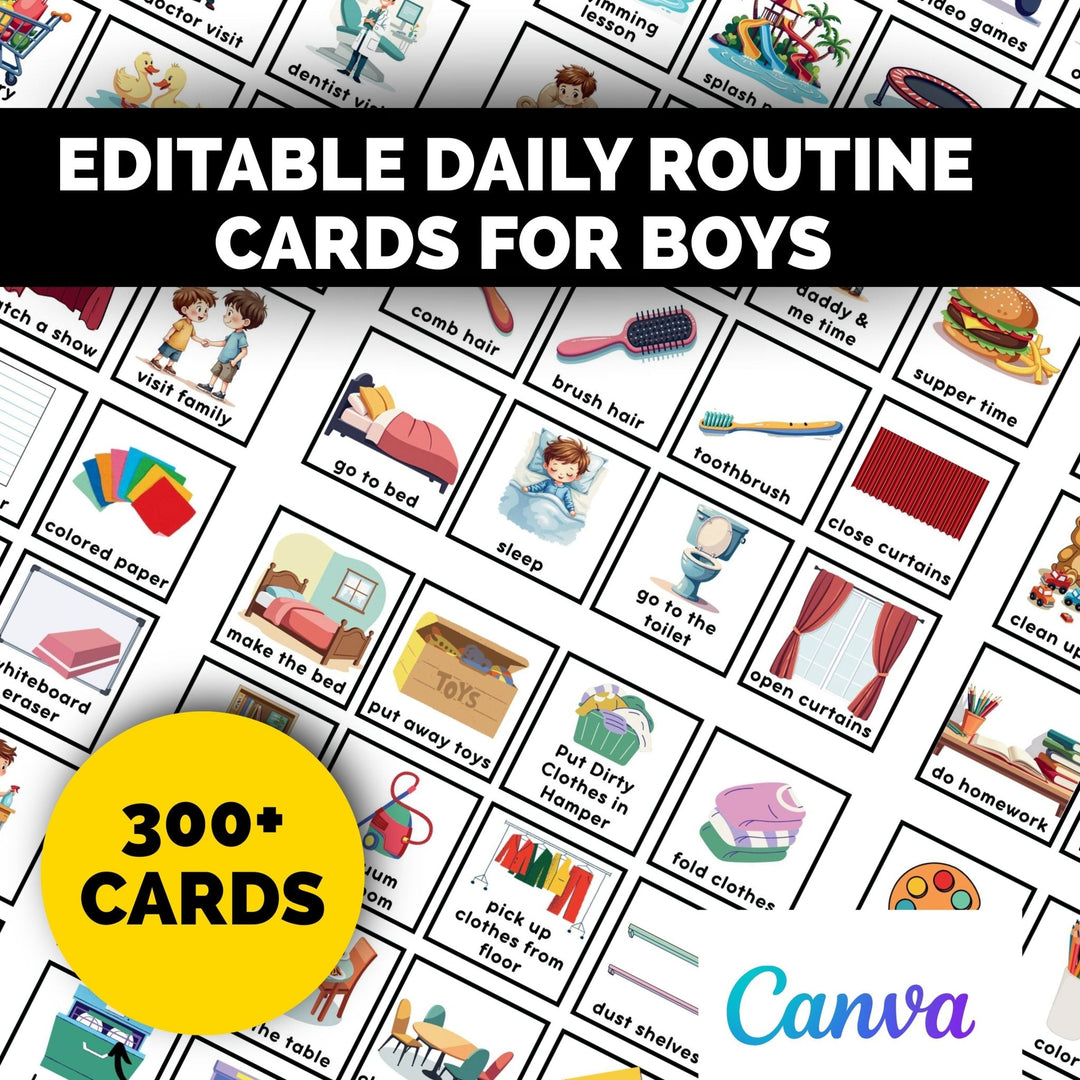 Editable Visual Task Cards for Boys - KY designX