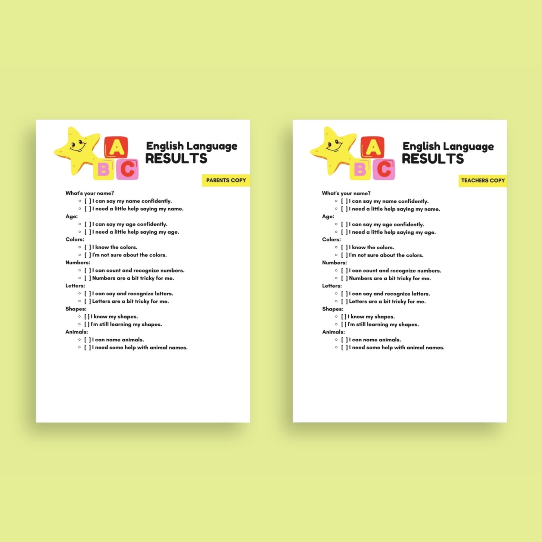 ESL English Language Assessment Tool for young children - KY designX
