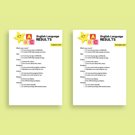 ESL Workbook English Language Assessment Tool for young children - KY designX