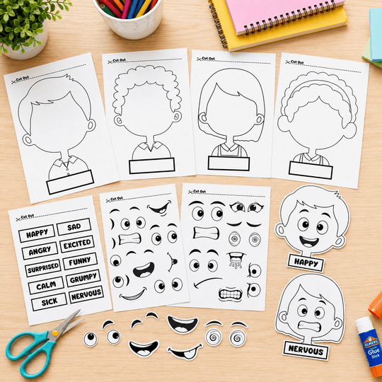 Build-a-Face printable activity for recognising and talking about emotions
