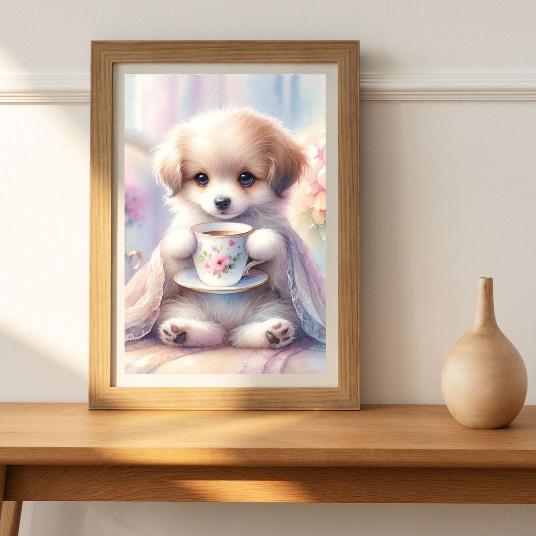 Fluffy dog & Cup Print for Home Decor - KY designX