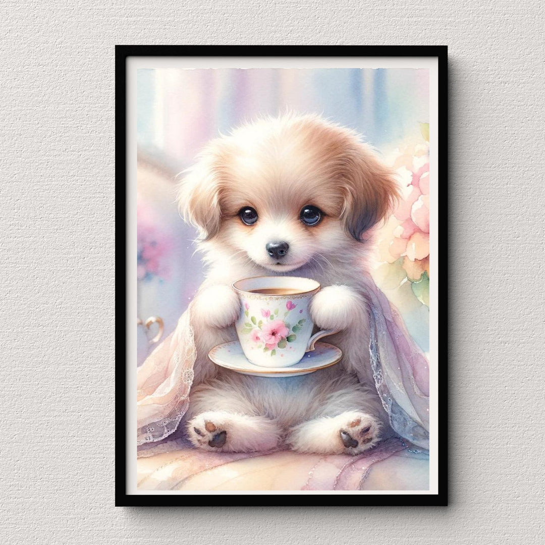 Fluffy dog & Cup Print for Home Decor - KY designX