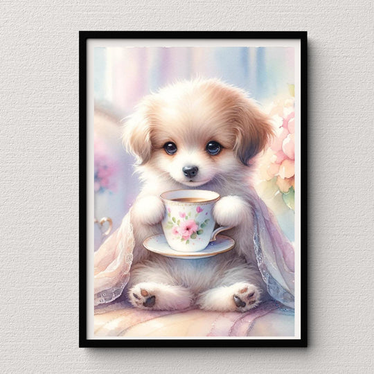 Fluffy dog & Cup Print for Home Decor - KY designX