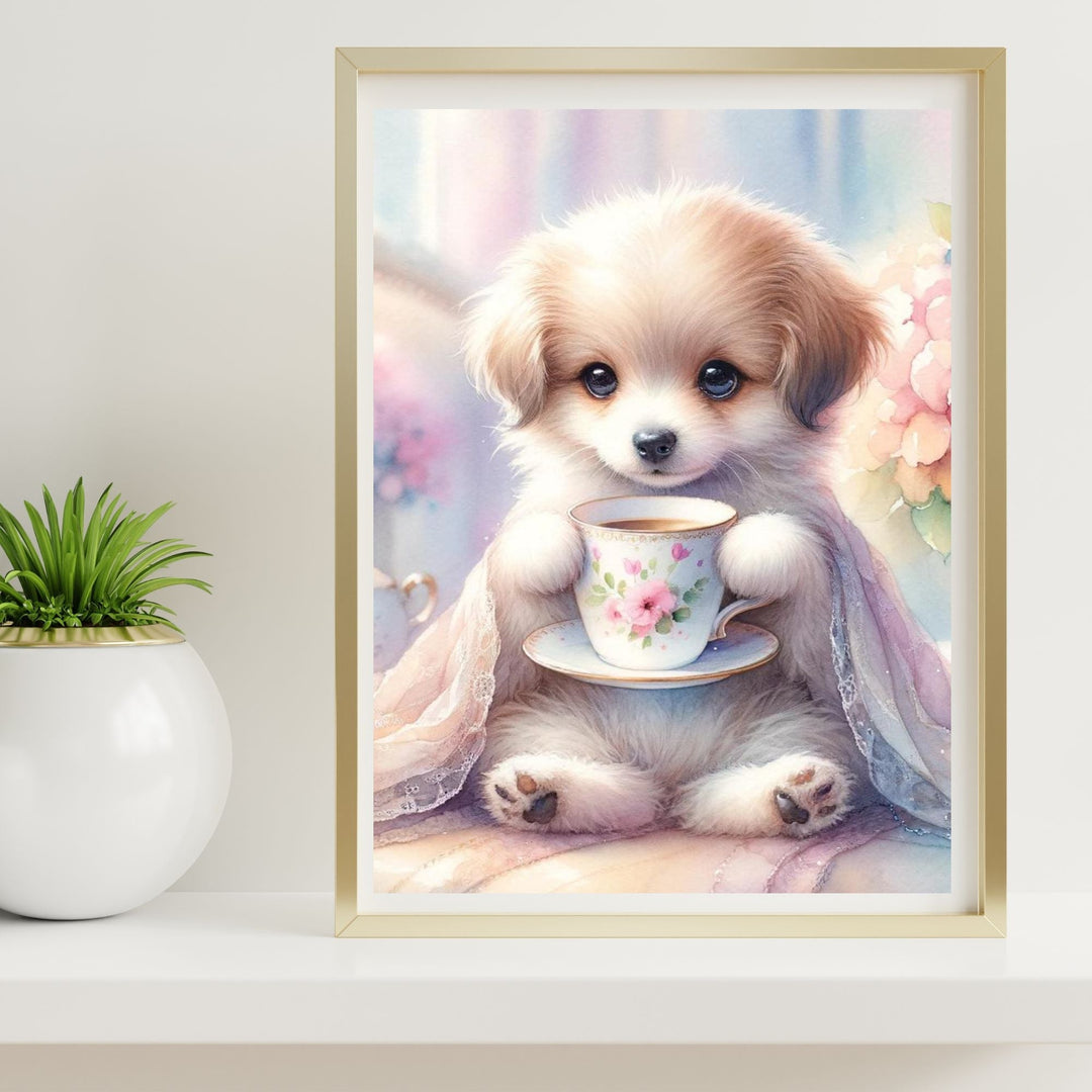 Fluffy dog & Cup Print for Home Decor - KY designX