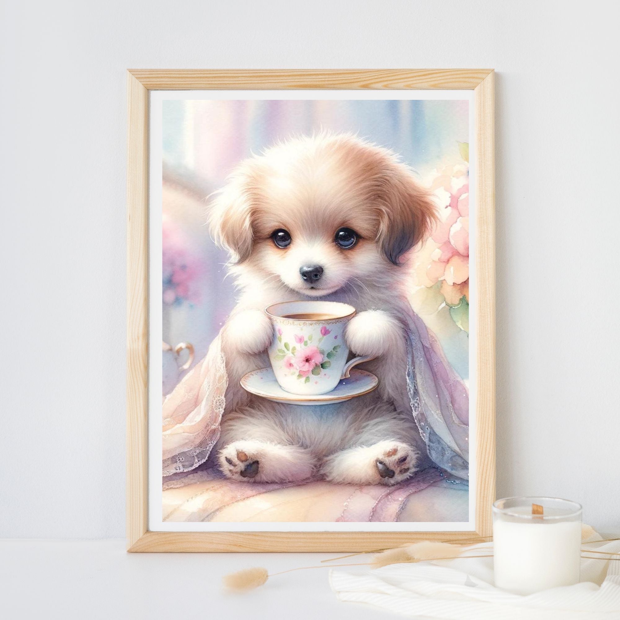 Fluffy dog & Cup Print for Home Decor - KY designX