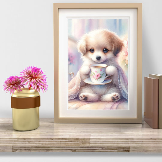 Fluffy dog & Cup Print for Home Decor - KY designX