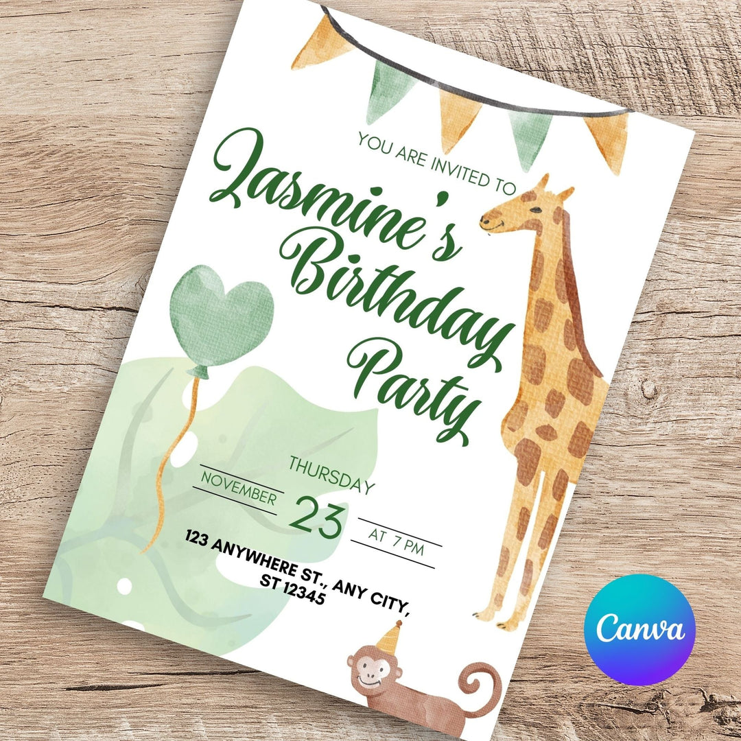 Free Editable Giraffe Birthday Party Invitation Template - KY designX