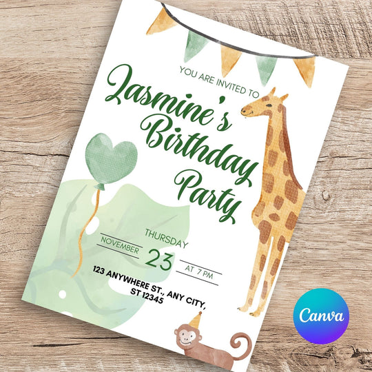 Free Editable Giraffe Birthday Party Invitation Template - KY designX