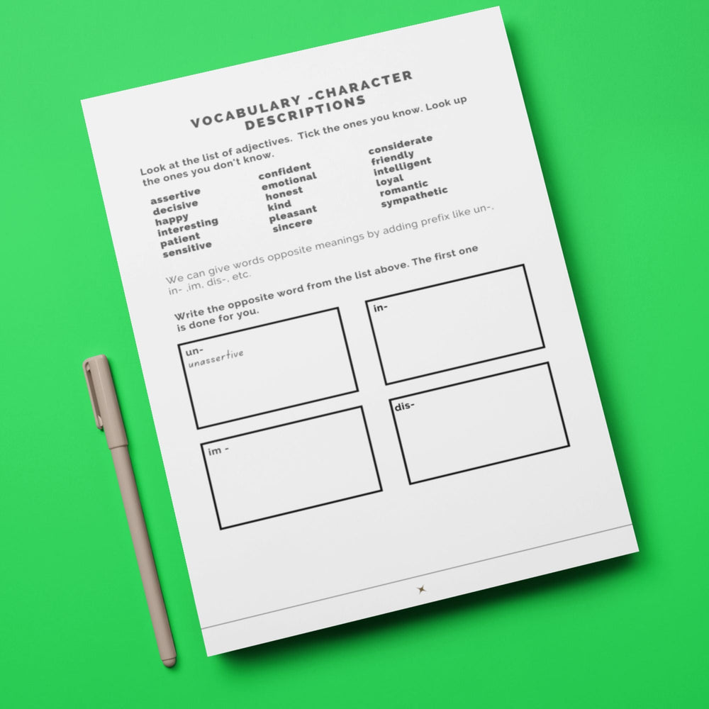 FREE ESL Character descriptions worksheet - KY designX