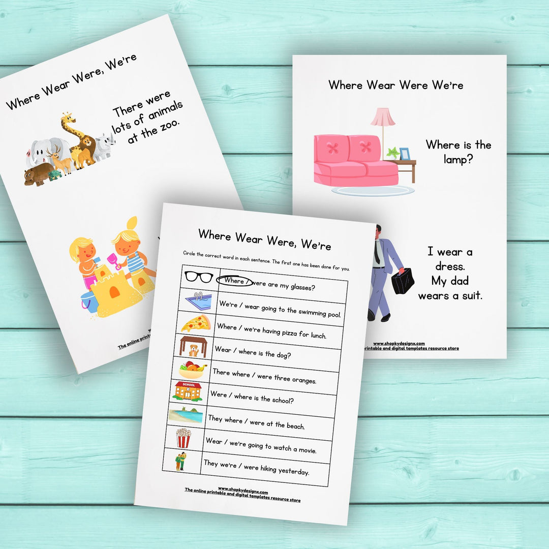 Free Homophones where, were, wear and we're worksheets - KY designX