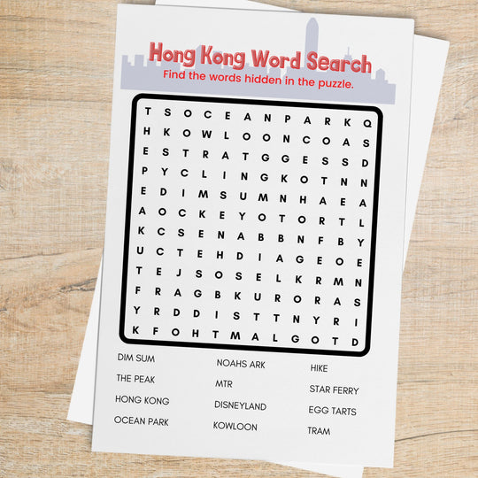 Free Hong Kong Word Search - KY designX