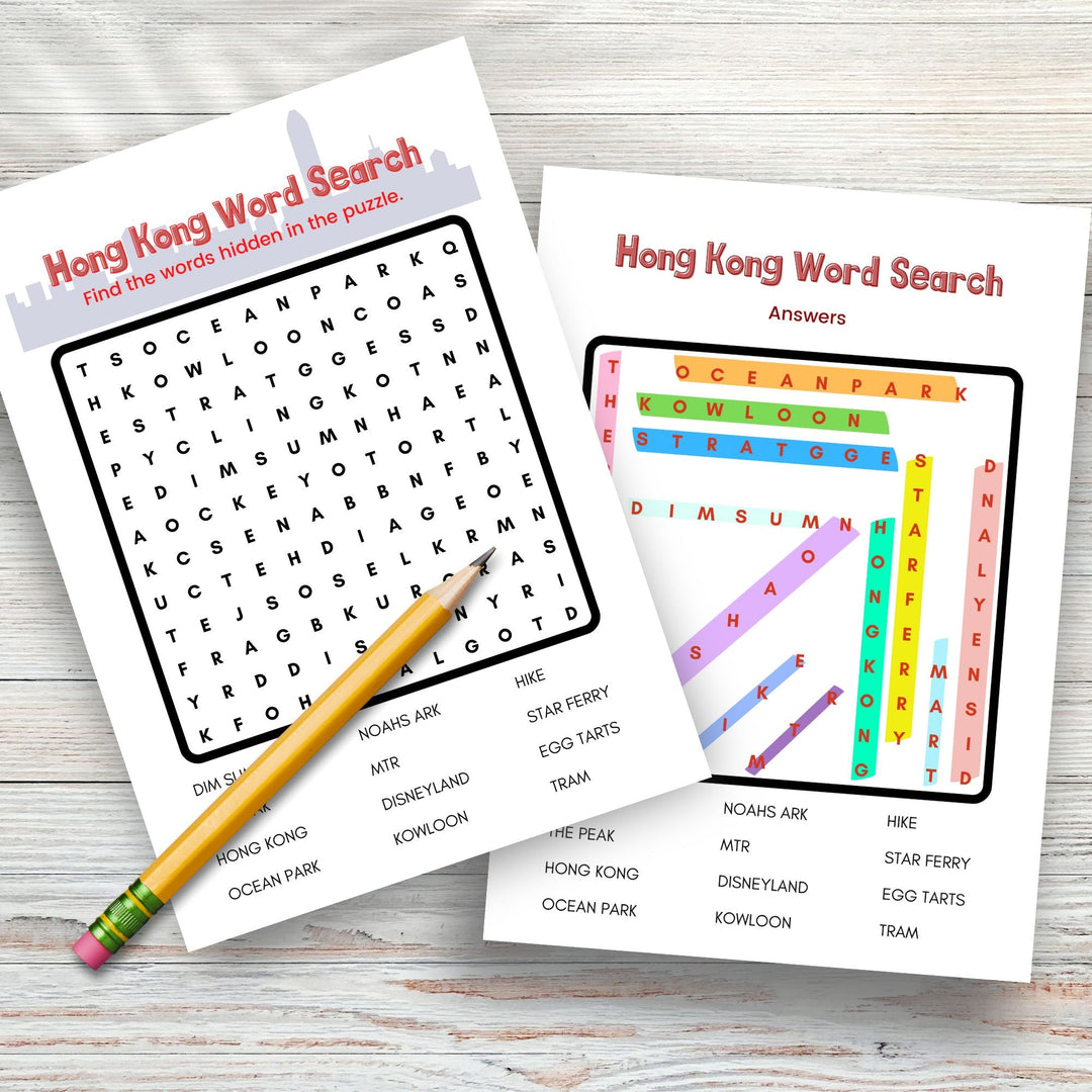Free Hong Kong Word Search - KY designX
