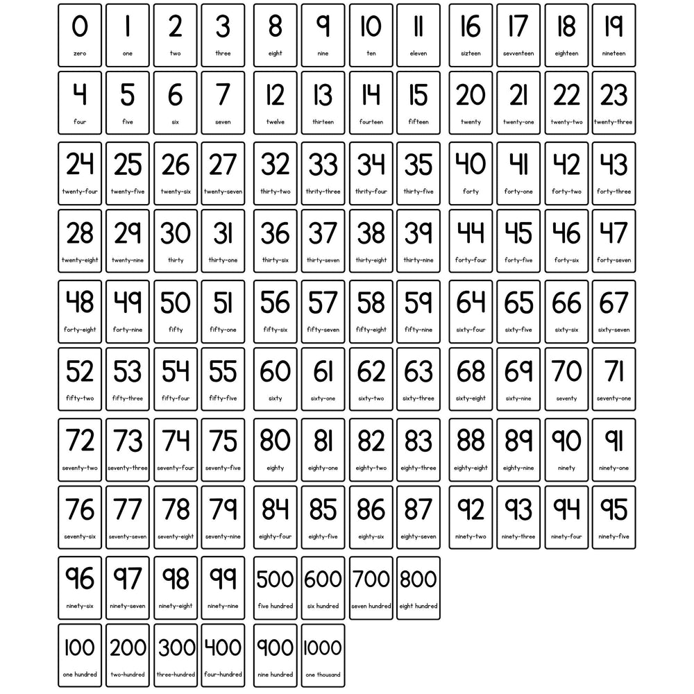 Free Printable 0 - 100 Numbers Flashcards - KY designX