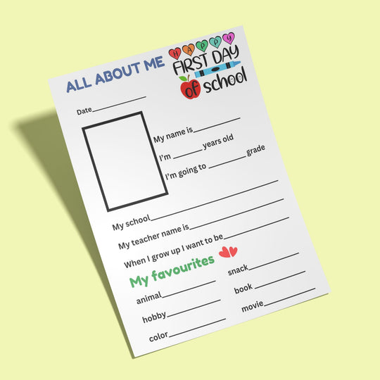 Free Printable First Day of School Worksheet - KY designX