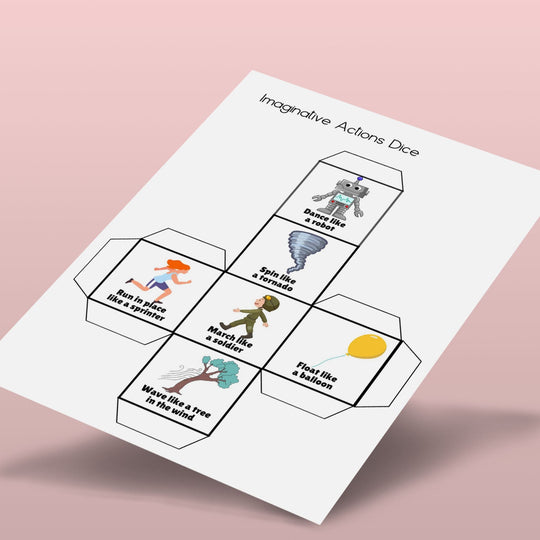 Free Printable Imaginative Actions Dice for Kids - KY designX