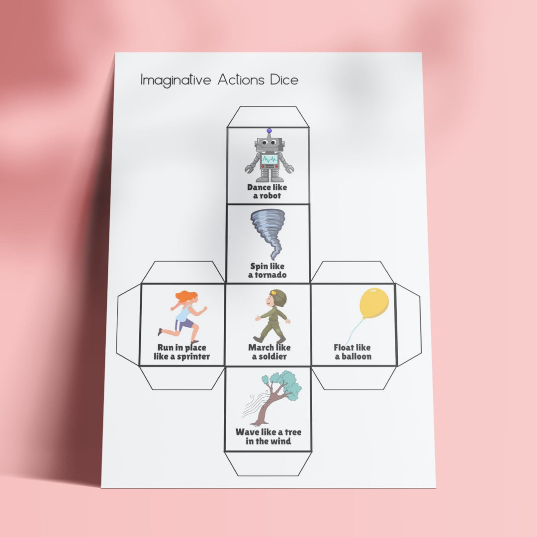 Free Printable Imaginative Actions Dice for Kids - KY designX