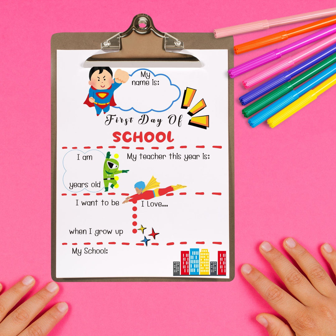 Free Superhero First Day of School Sign - KY designX