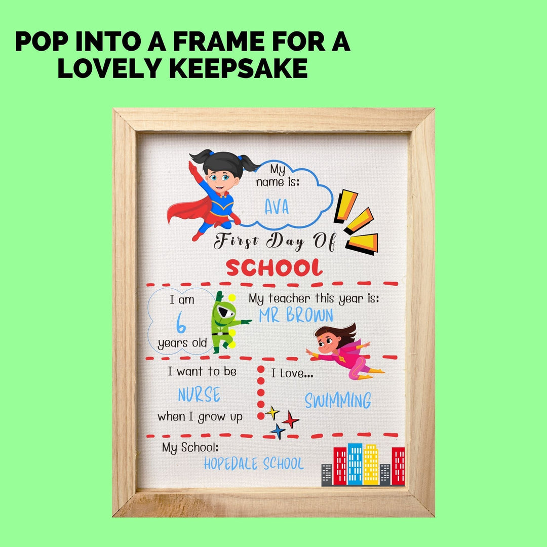 Free Superhero Girl First Day of School Poster - KY designX