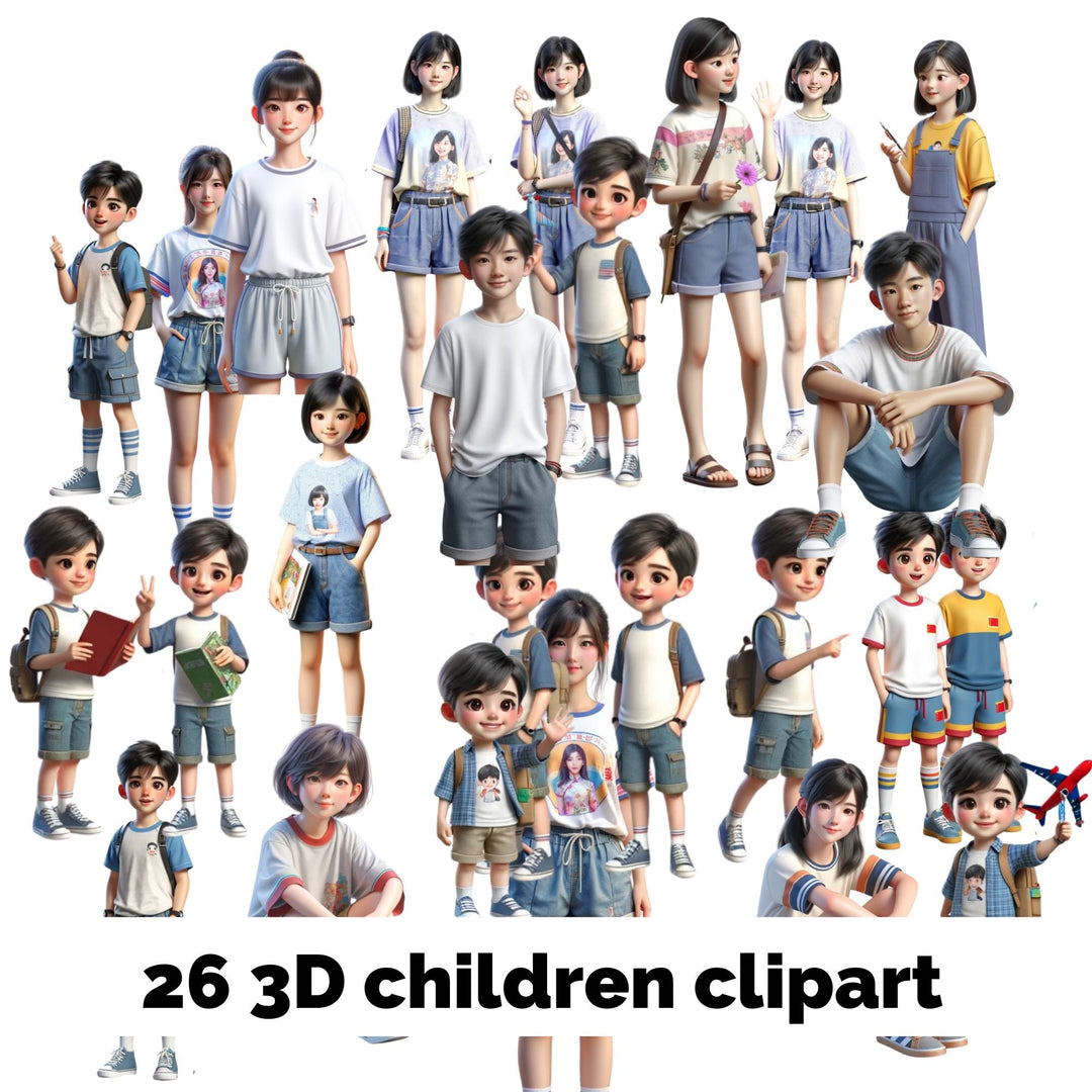 Kids 3D Clipart Chinese Asian - KY designX