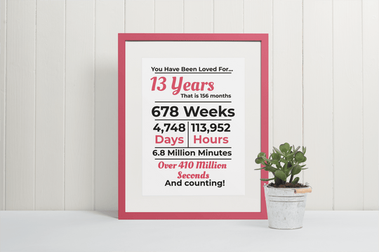 Loved for 13 Years – Sweet Printable Birthday Sign for Girls - KY designX