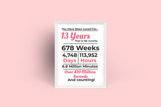 Loved for 13 Years – Sweet Printable Birthday Sign for Girls - KY designX