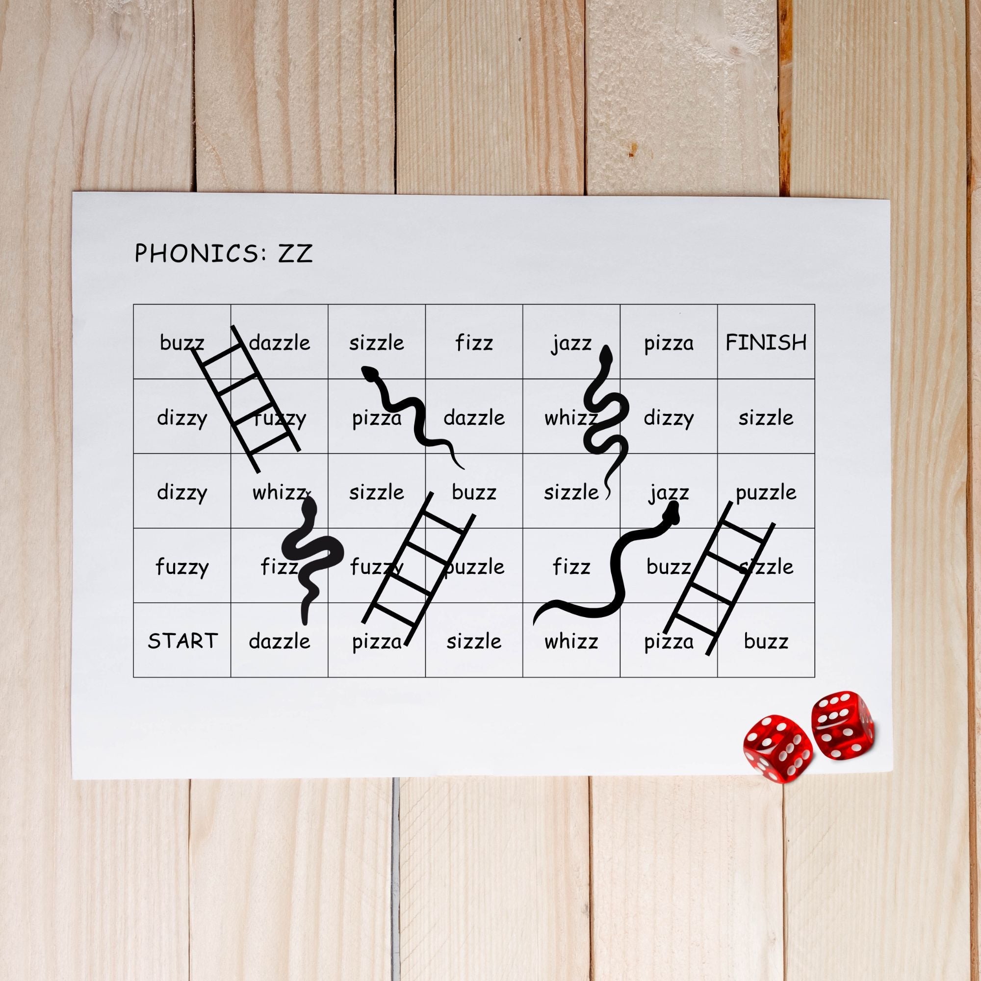 Phonics "ZZ" Snakes and Ladders Game - KY designX