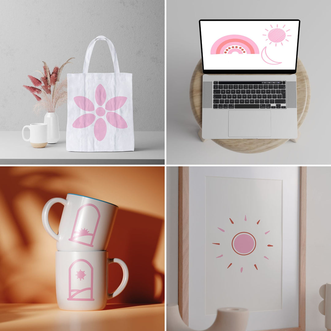 Pink Boho abstract hand - drawn clipart - KY designX