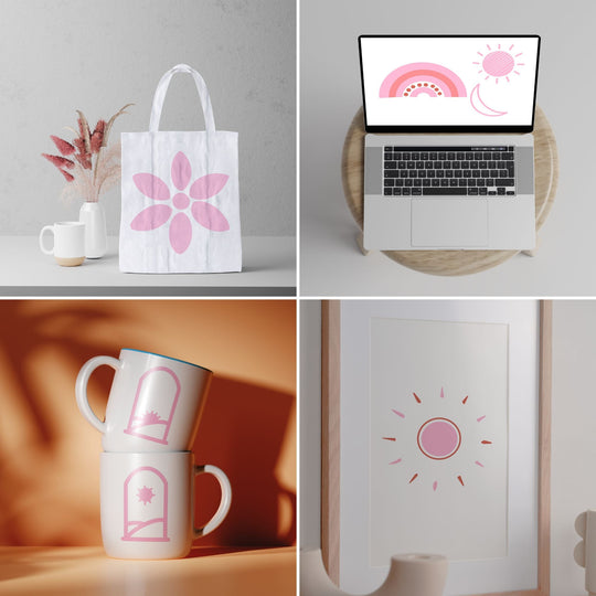 Pink Boho abstract hand - drawn clipart - KY designX