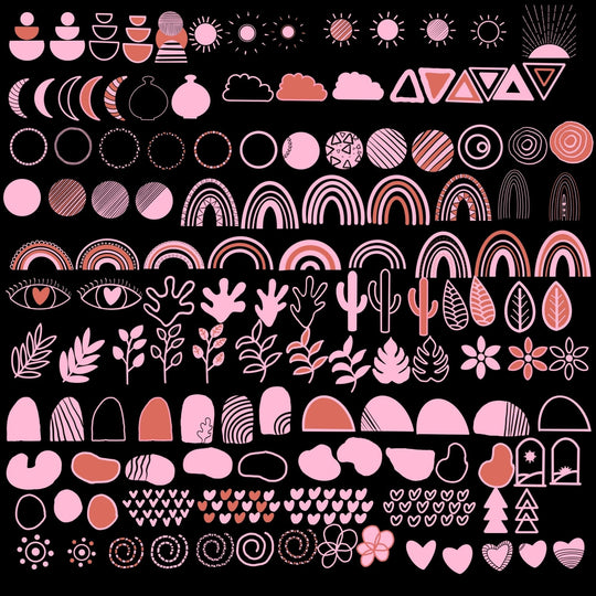 Pink Boho abstract hand - drawn clipart - KY designX