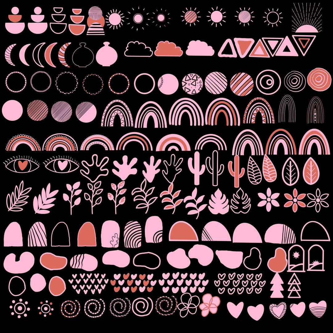 Pink Boho abstract hand-drawn clipart - KY designX