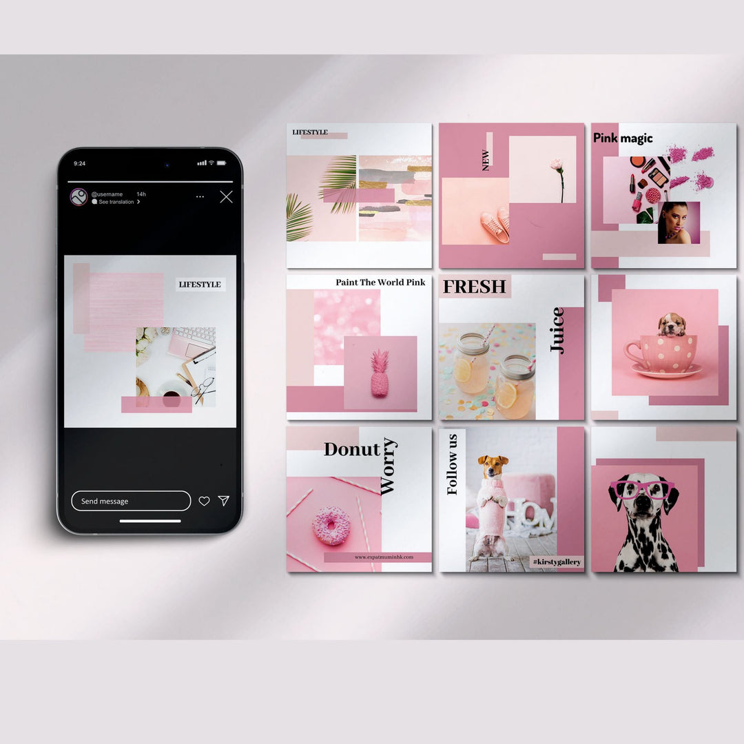 Pink Instagram Templates - Resell with PLR & MRR - KY designX