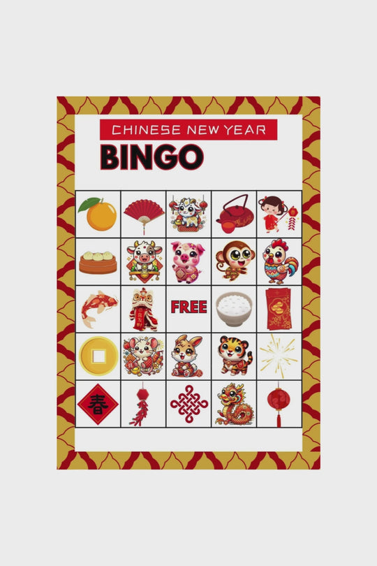 a video showing a selection of printable game cards for CNY