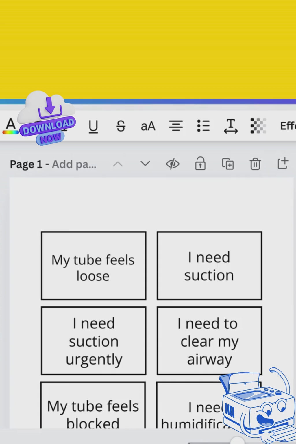 Editable Communication Cards for Tracheostomy Patients