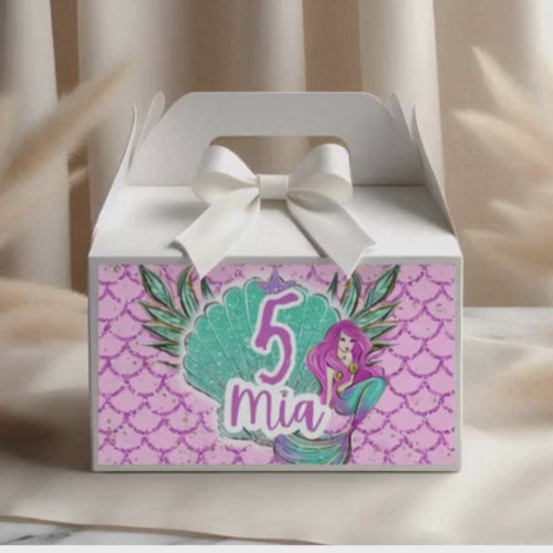 a video of the Mermaid Gable Box Label – Editable Canva Template