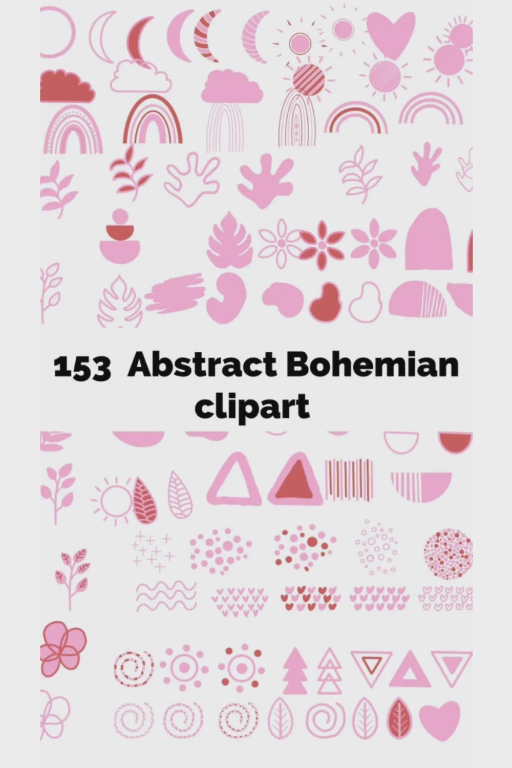 Pink Boho abstract hand-drawn clipart