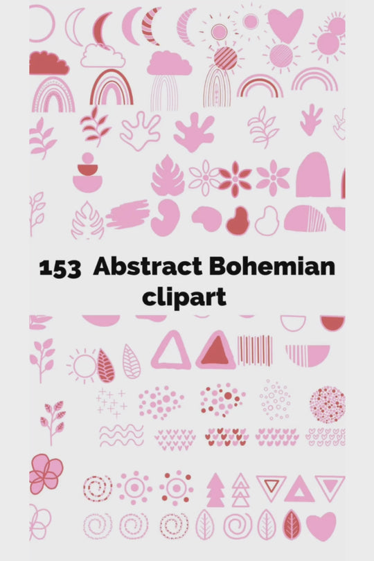 Pink Boho abstract hand-drawn clipart