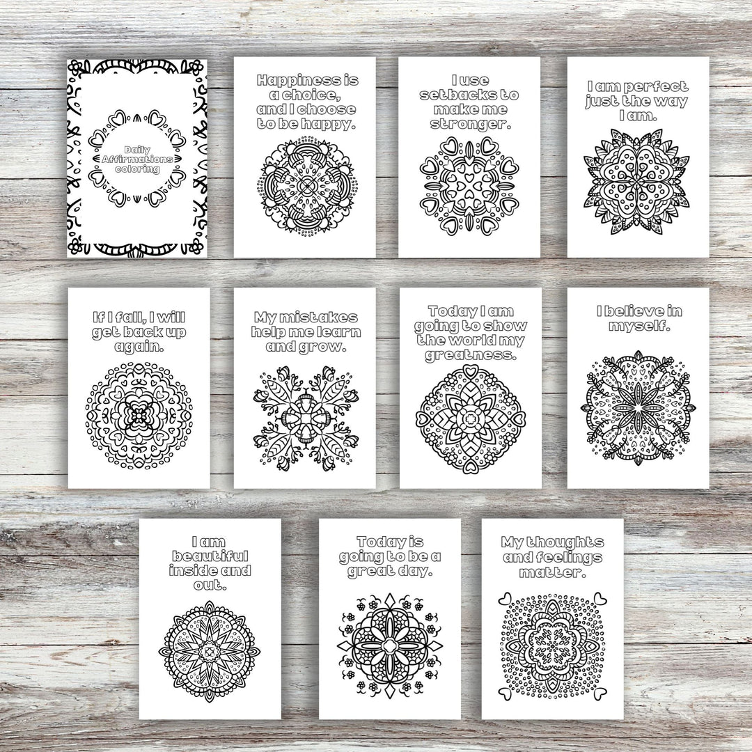 Printable Affirmations and mandalas coloring book - KY designX