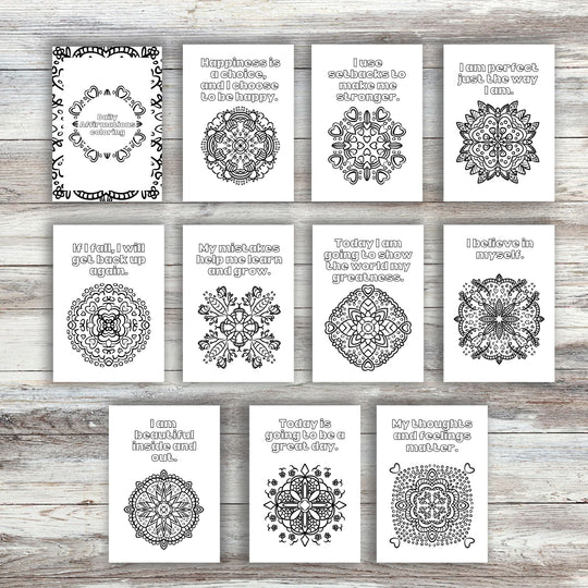 Printable Affirmations and mandalas coloring book - KY designX