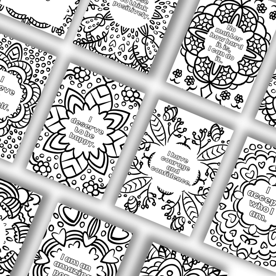 Printable Affirmations Mandala coloring set - KY designX